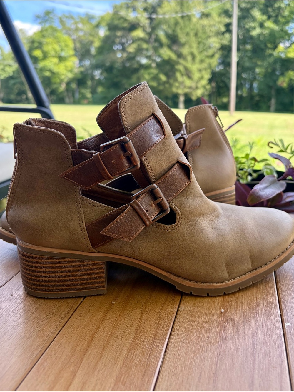 Sofft Tan Cutout Ankle Booties with Buckle Straps